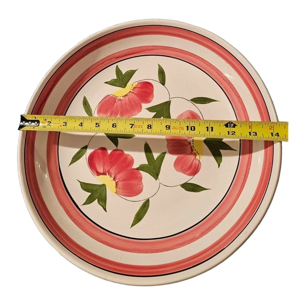F & J Import Co Cream Dark Pink Floral Vintage Hand Painted Pasta‎ Bowl